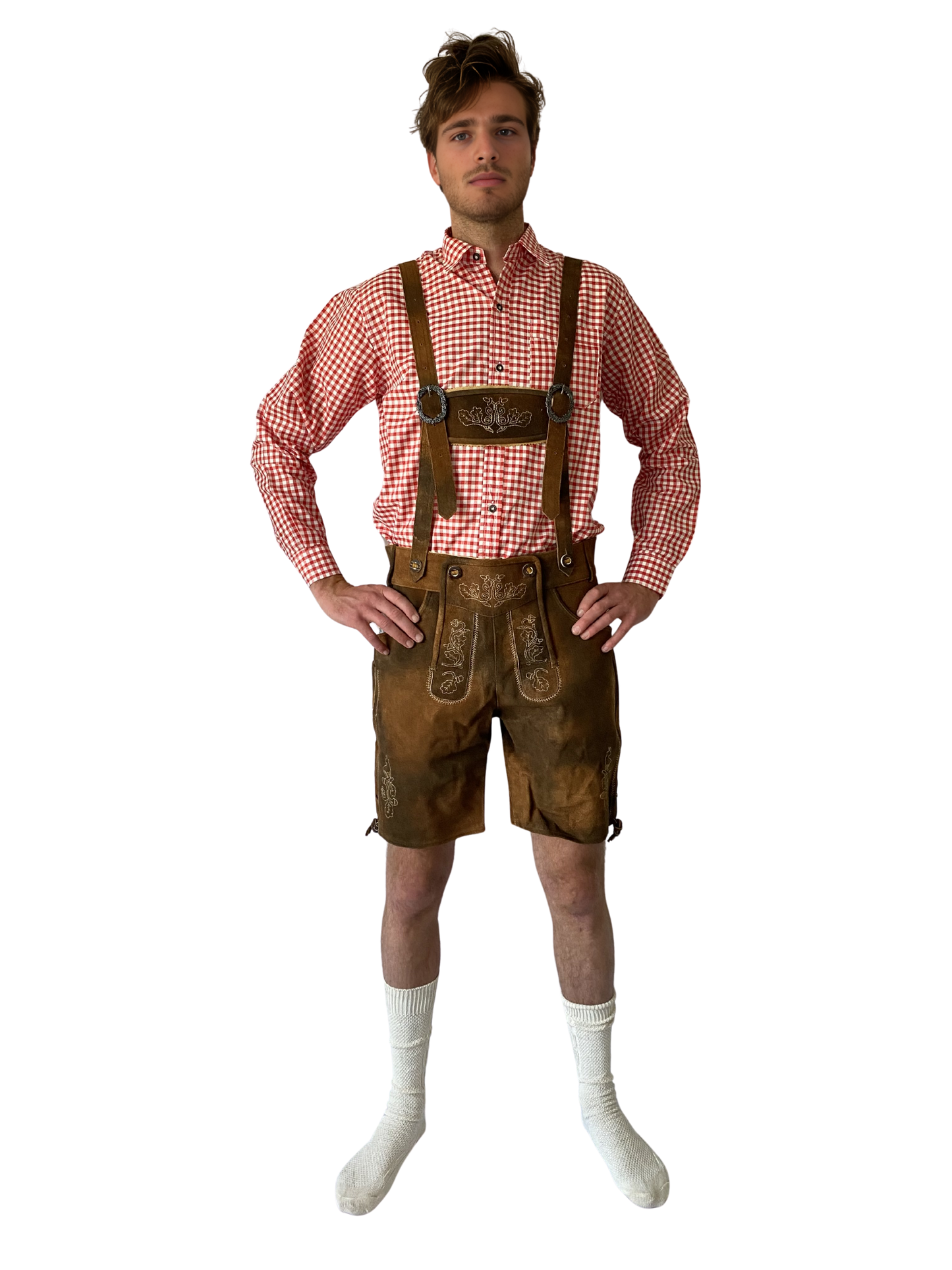 Lederhose Meyer + Trachtenhemd Blauw + Sokken