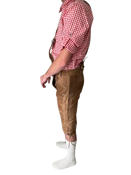 Lederhose donkerbruin mannen zijkant Nederland / Lederhosen / Lederhose / Lederhosen kopen / Lederhose oktoberfest / Lederhosen outfit / Oktoberfest lederhosen