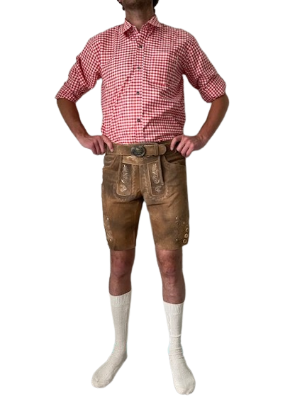 Lederhose bruin riem mannen Nederland voorkant /  Lederhosen / Lederhose / Lederhosen kopen / Lederhose oktoberfest / Lederhosen outfit / Oktoberfest lederhosen