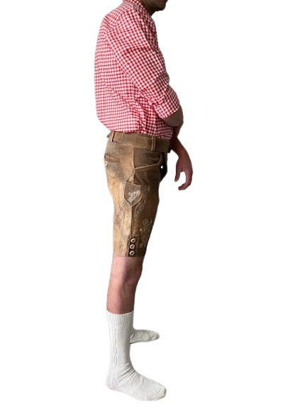 Lederhose bruin riem mannen Nederland zijkant /  Lederhosen / Lederhose / Lederhosen kopen / Lederhose oktoberfest / Lederhosen outfit / Oktoberfest lederhosen